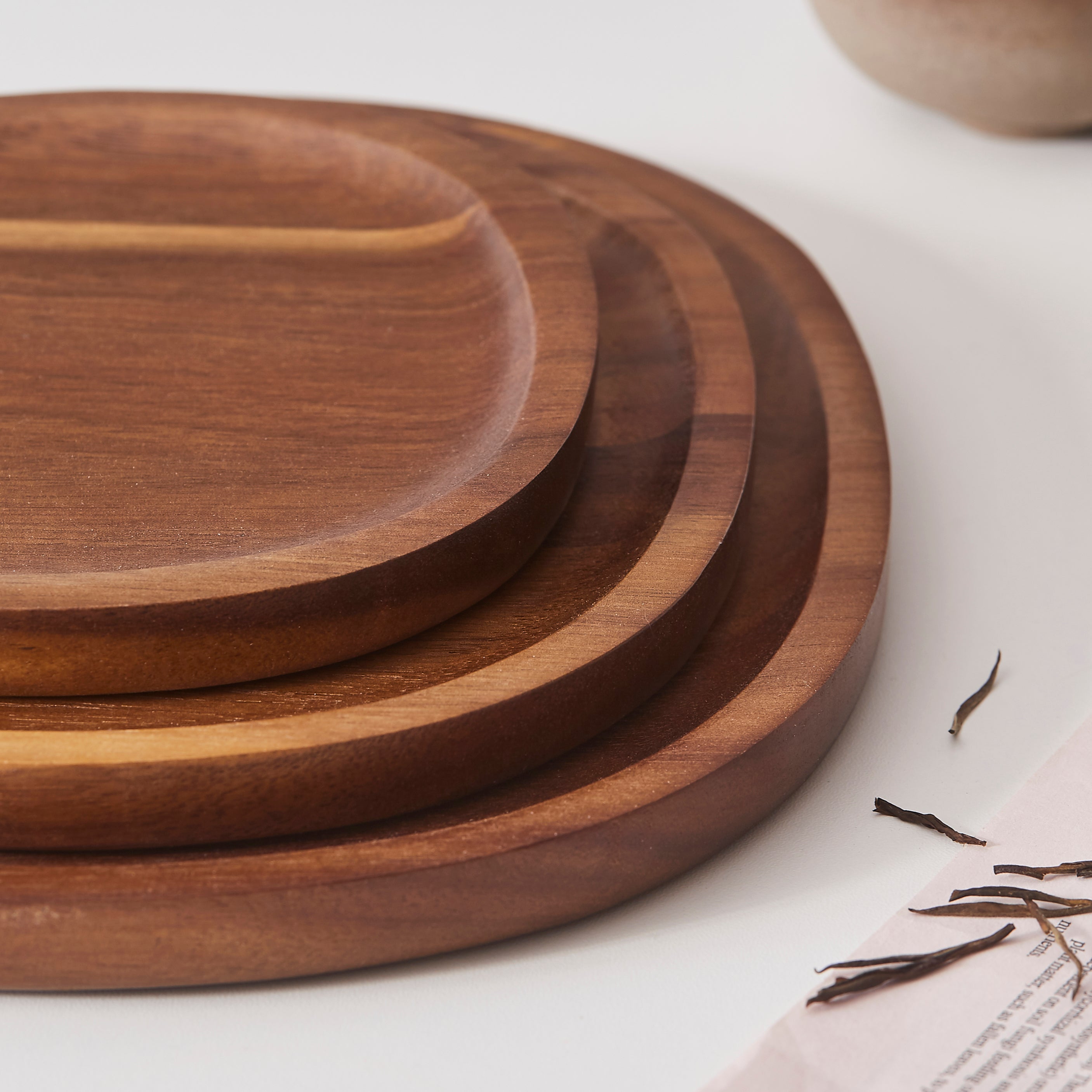 Organic Shape Acacia Wood Tray Set - Set of 3 Different