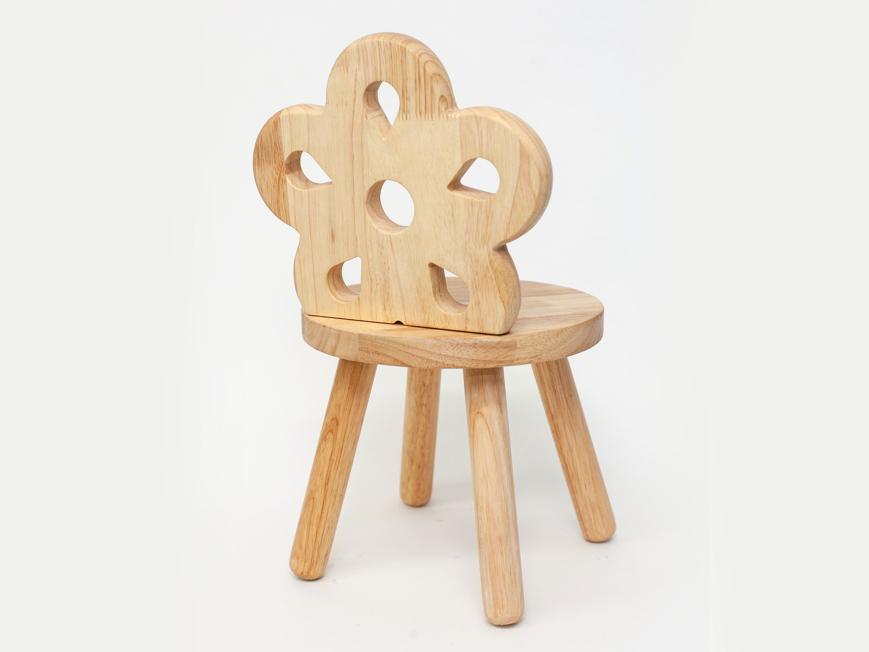 Wooden Kids Stool with Flower Backrest
