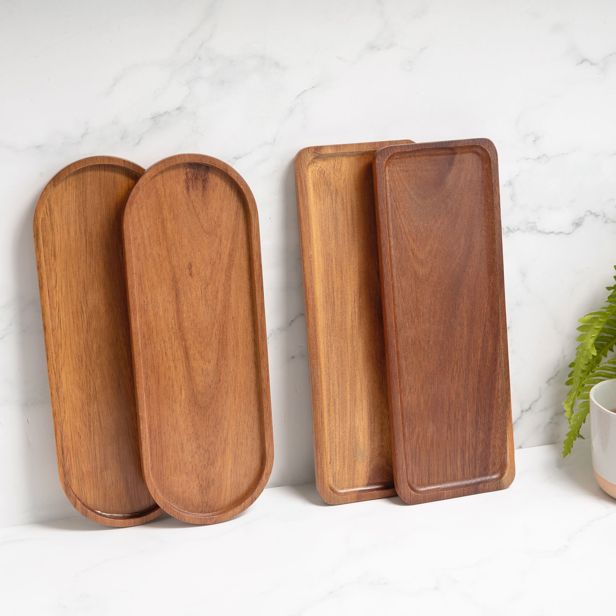 Wood Serving Tray Set of 2 -Rectangle - Oakwood