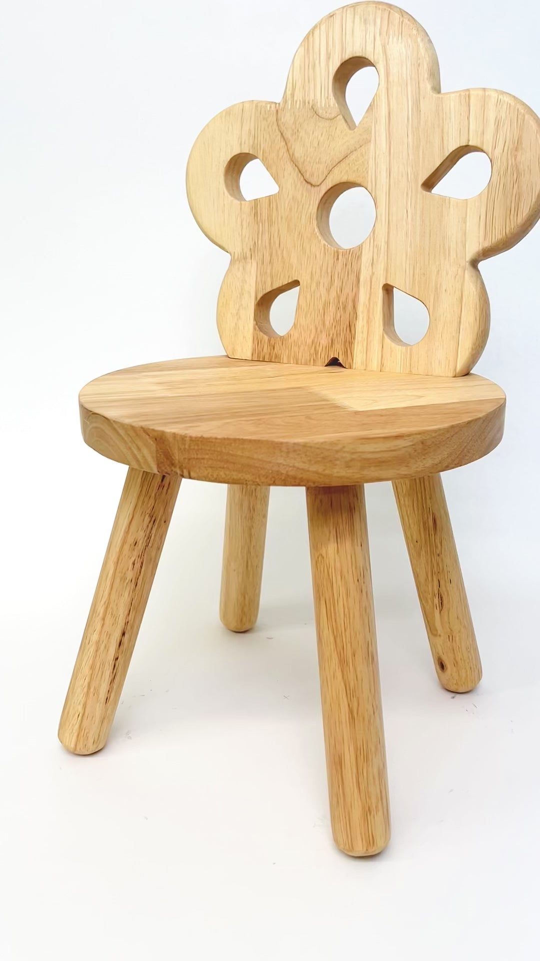 Wooden Kids Stool with Flower Backrest